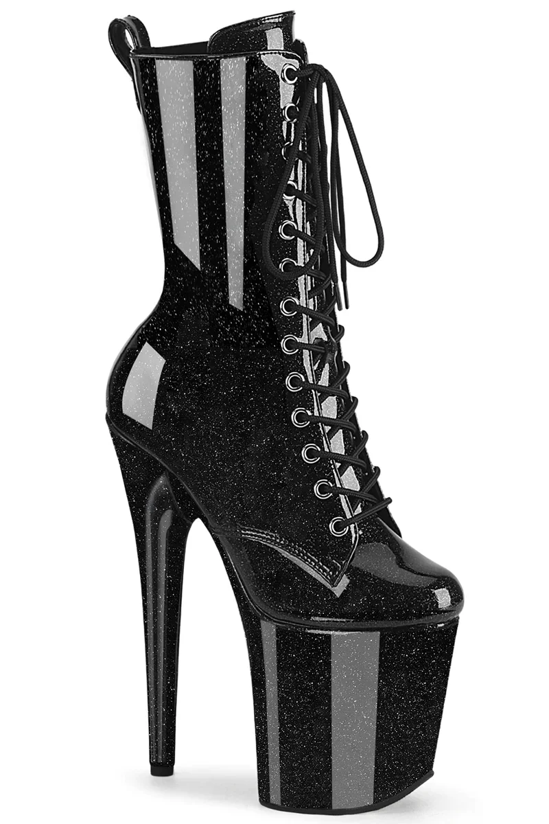 Pleaser USA Flamingo-1040GP 8inch Boots - Black Glitter