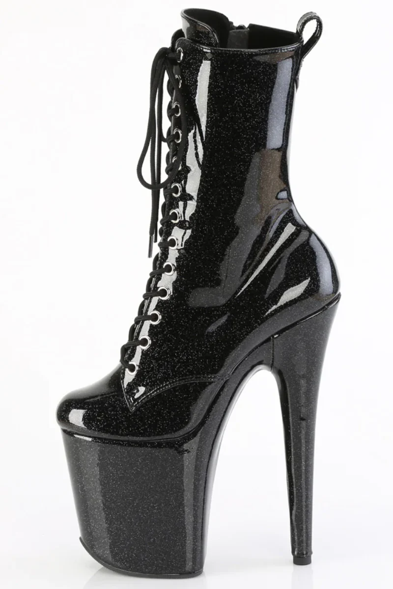 Pleaser USA Flamingo-1040GP 8inch Boots - Black Glitter - Image 3