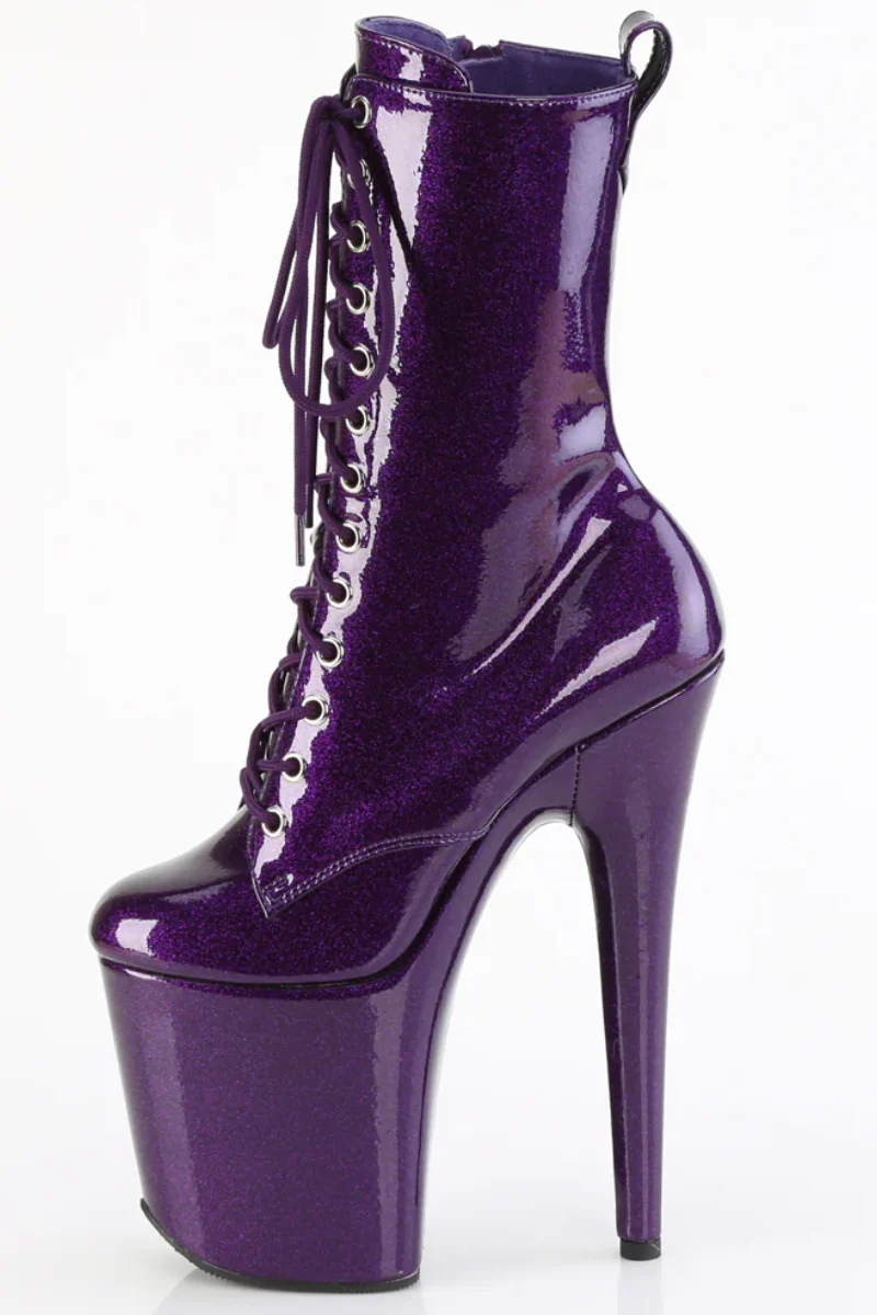 Pleaser USA Flamingo-1040GP 8inch Boots - Purple Glitter - Image 4