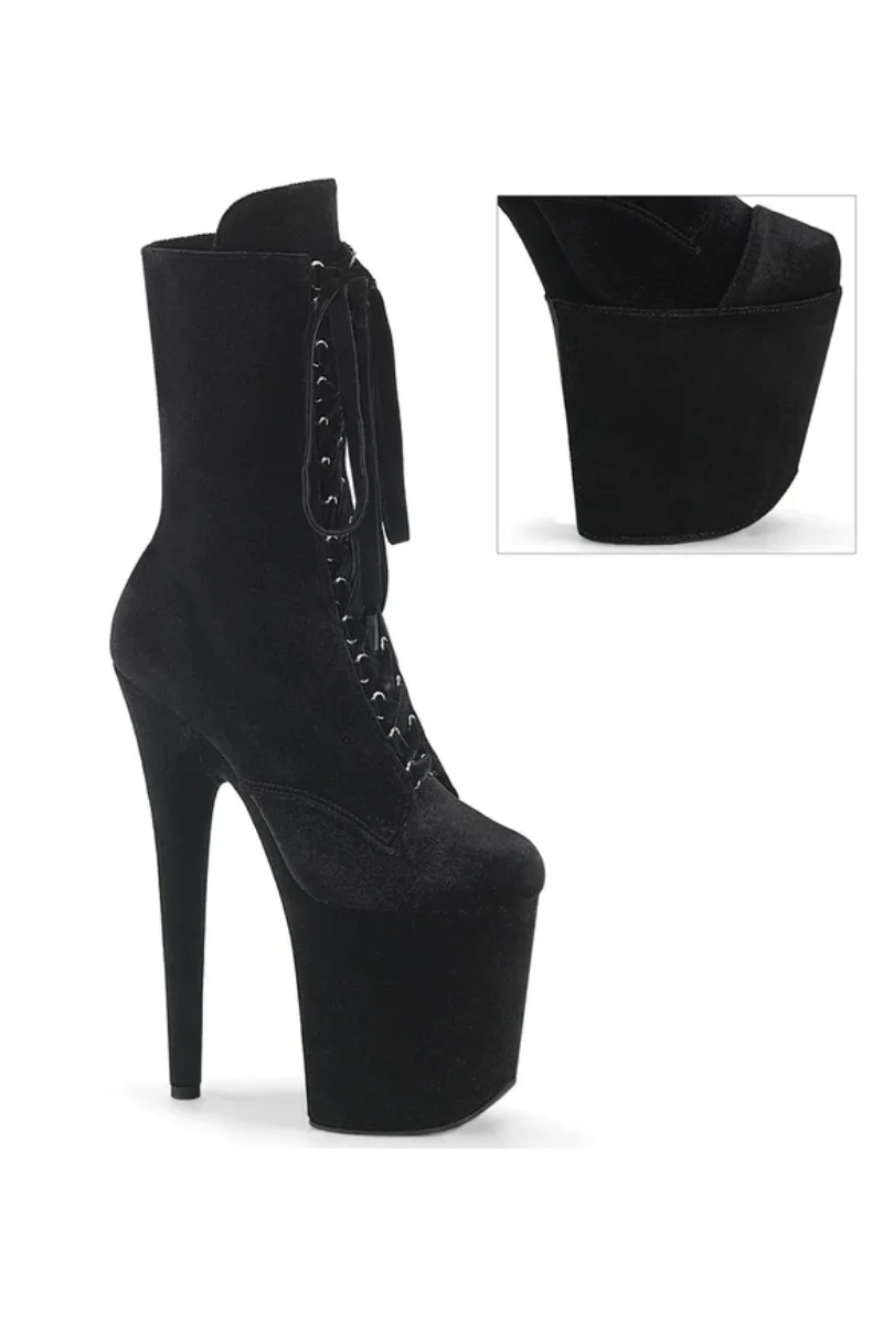 Pleaser USA Flamingo-1045VEL 8inch Boots + Protectors - Black Velvet - Image 3