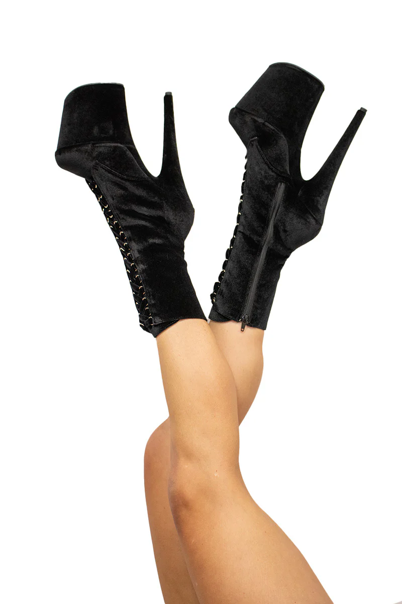 Pleaser USA Flamingo-1045VEL 8inch Boots + Protectors - Black Velvet - Image 6