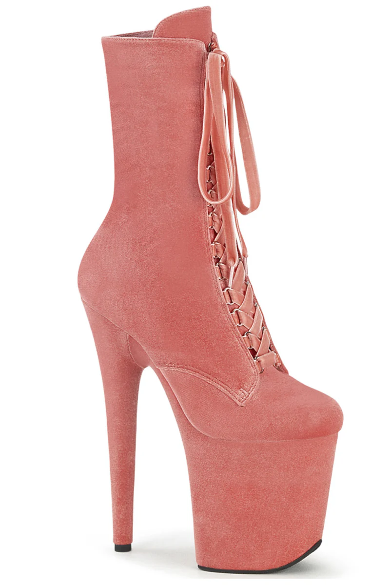 Pleaser USA Flamingo-1045VEL 8inch Boots + Protectors - Blush Velvet - Image 4