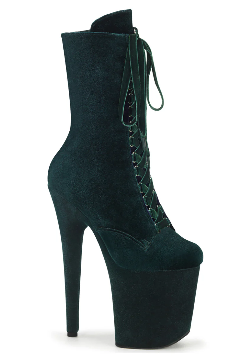 Pleaser USA Flamingo-1045VEL 8inch Boots + Protectors - Emerald Green Velvet - Image 4