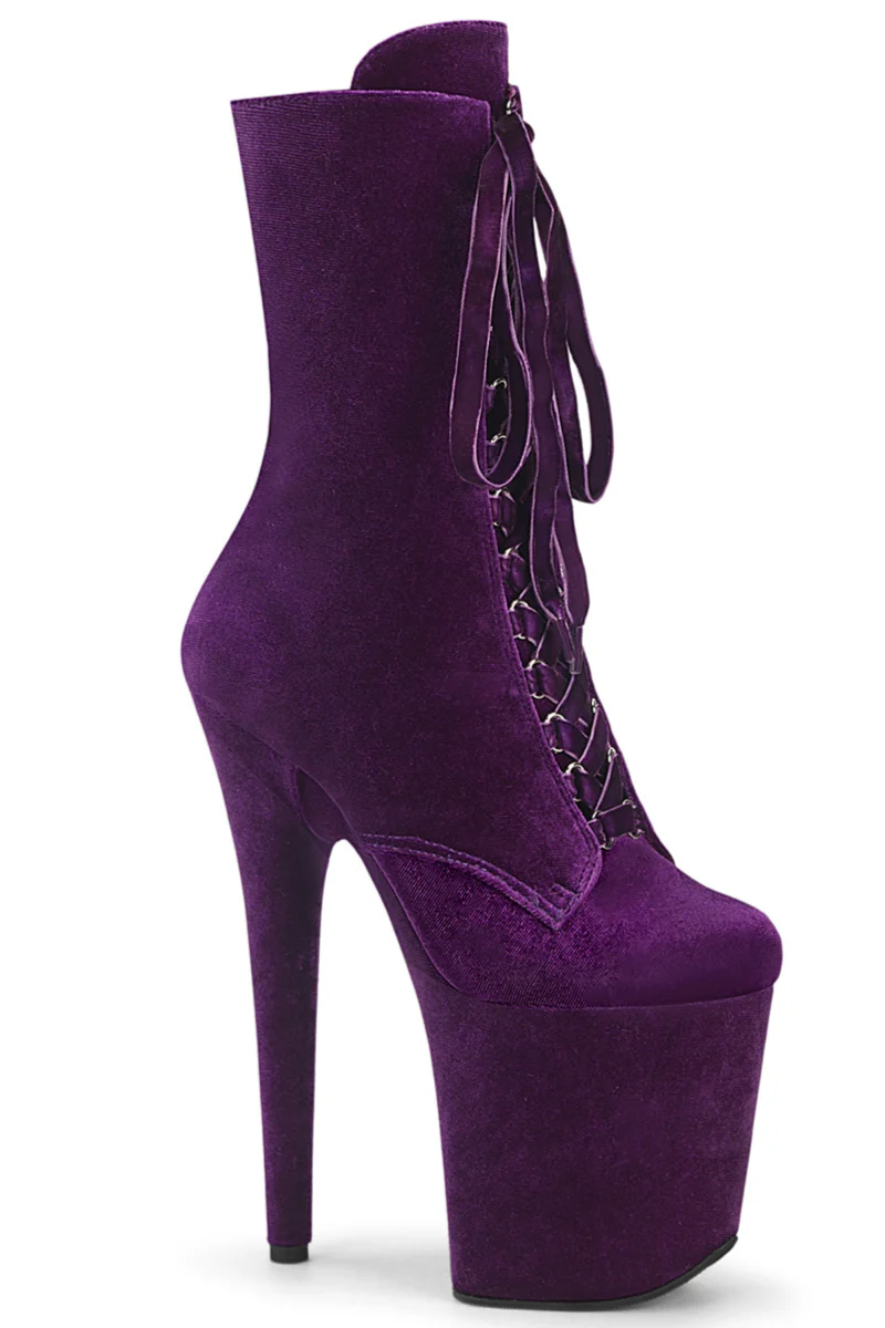 Pleaser USA Flamingo-1045VEL 8inch Boots + Protectors - Purple Velvet - Image 2