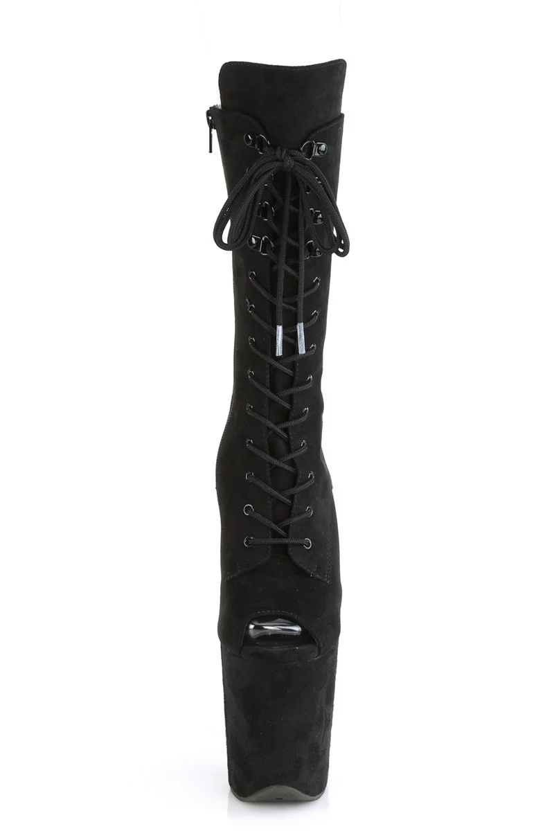 Pleaser USA Flamingo-1051FS Faux Suede 8inch Peep Toe Boots - Black - Image 2
