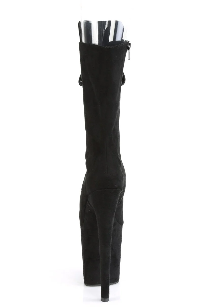 Pleaser USA Flamingo-1051FS Faux Suede 8inch Peep Toe Boots - Black - Image 4