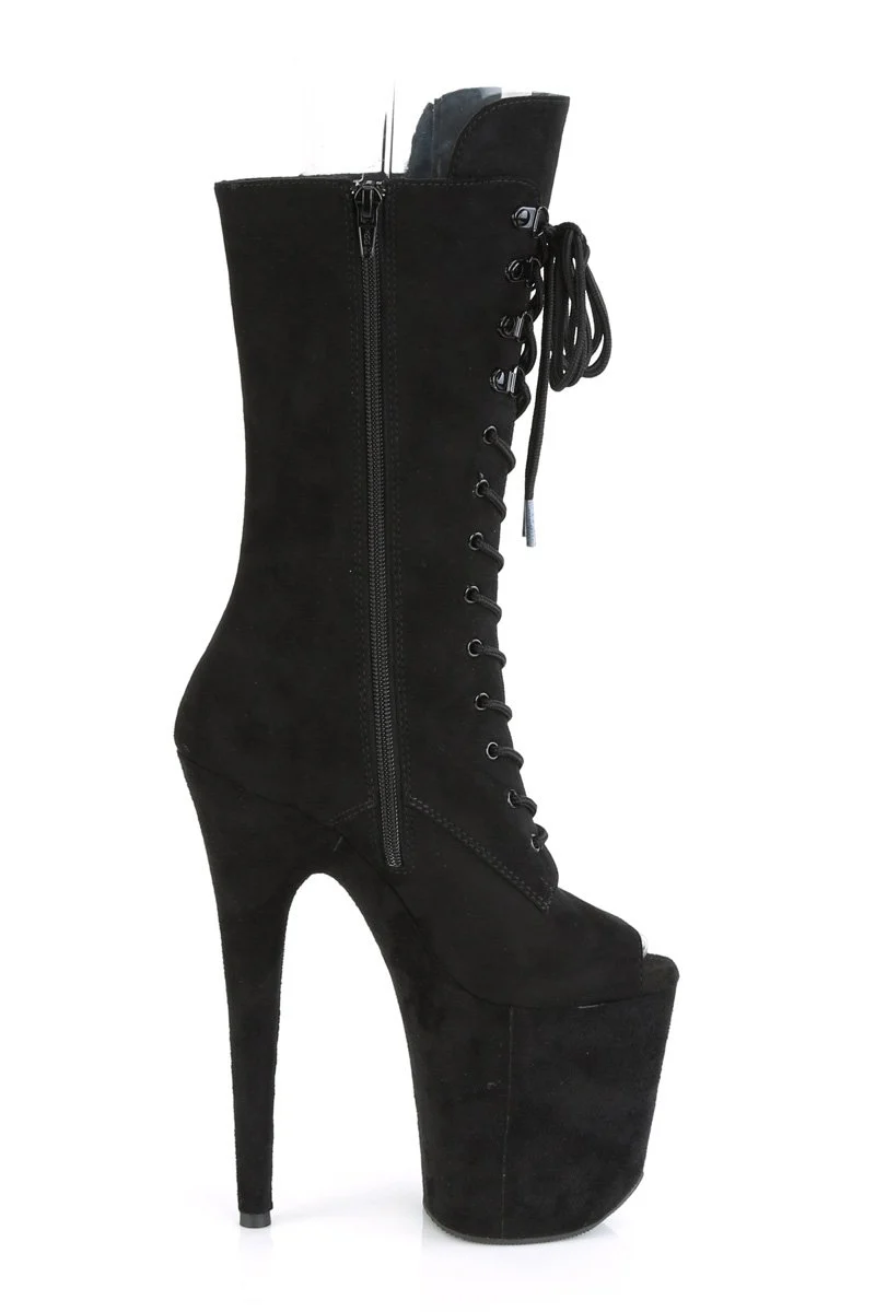 Pleaser USA Flamingo-1051FS Faux Suede 8inch Peep Toe Boots - Black - Image 5