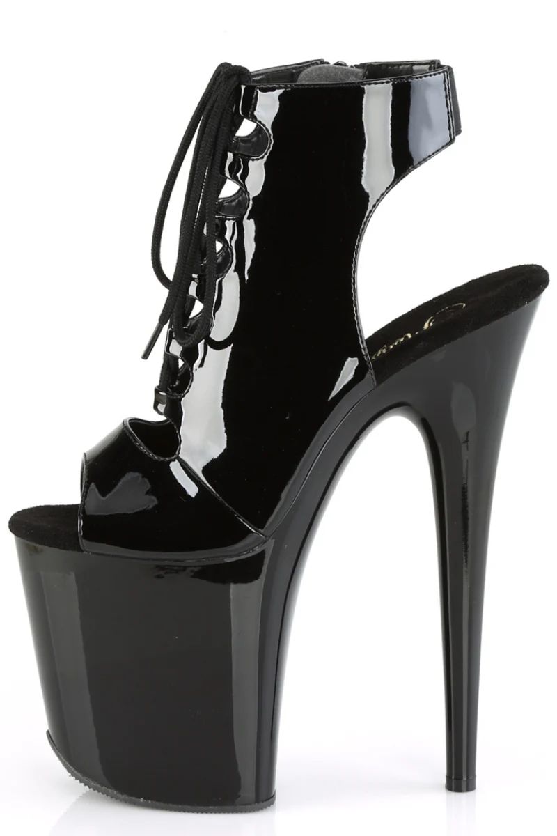 Pleaser USA Flamingo-800-20 8inch Lace Up Stilletos - Patent Black - Image 5