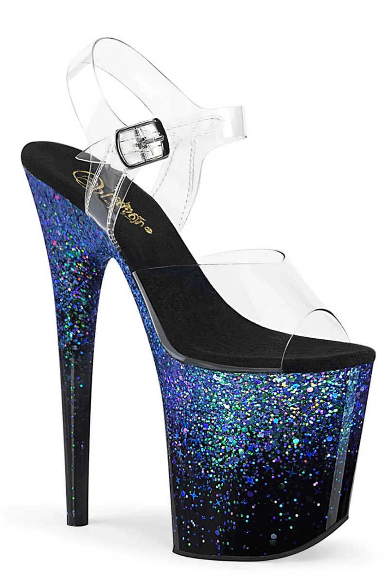 Pleaser USA Flamingo-808SS 8inch Stilettos - Black/Blue Glitter - Image 6