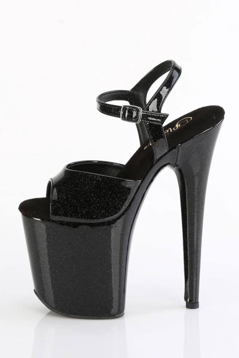Pleaser USA Flamingo-809GP 8inch Stilettos - Black Glitter - Image 6