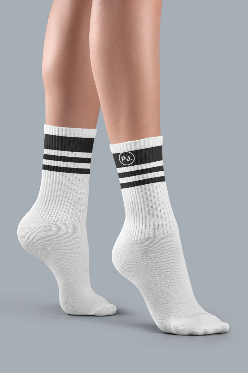 Pole Junkie Banded Socks - White / Black Stripes