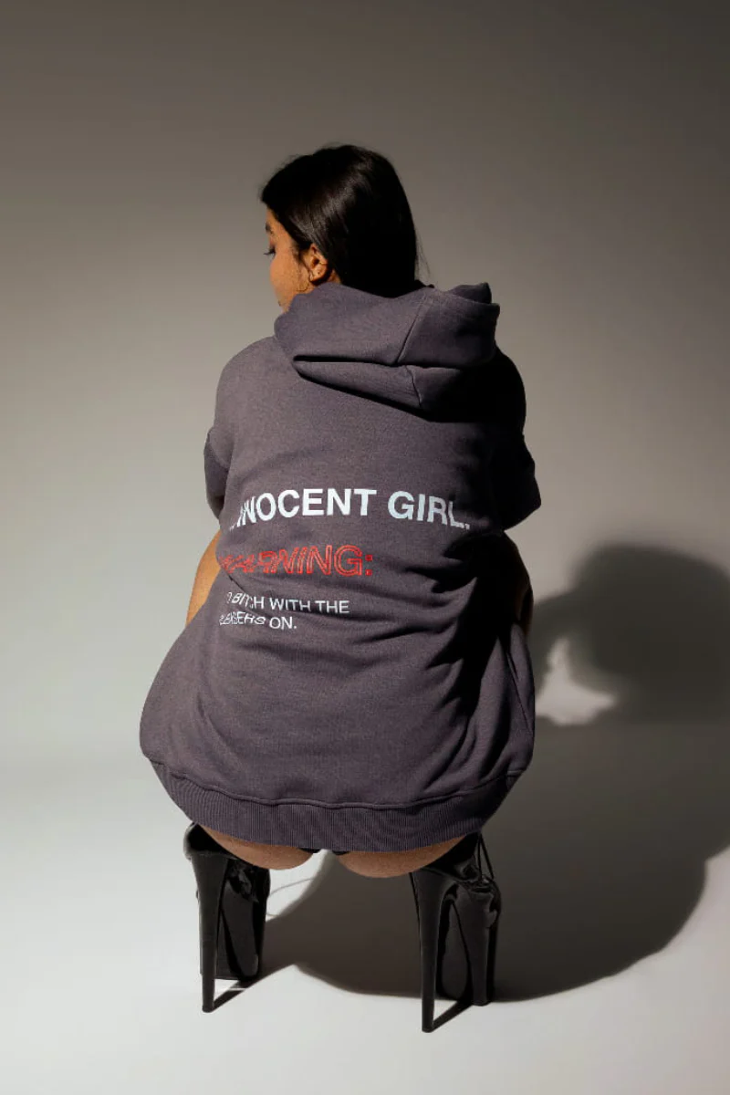 REV ACTIV Innocent Girl With Pleasers Premium Hoodie - Grey - Image 5