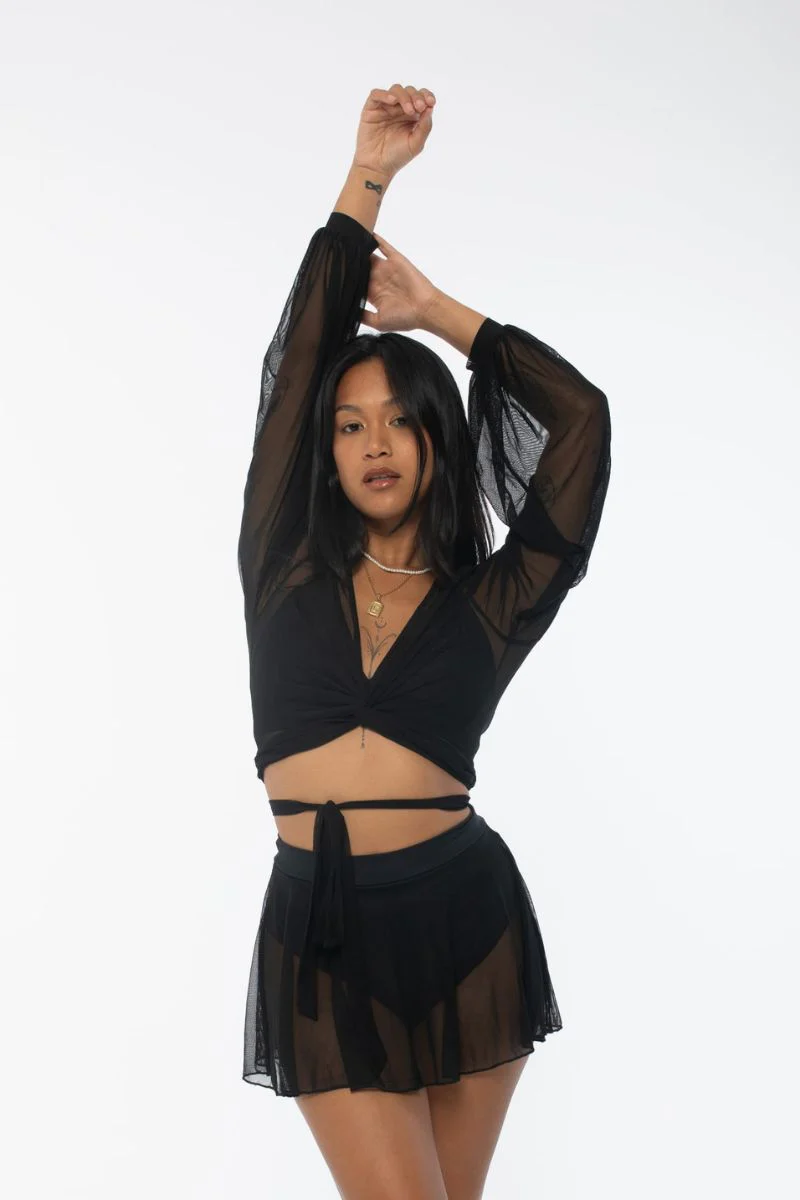 REV ACTIV Mesh Wrap Blouse - Black - Image 3