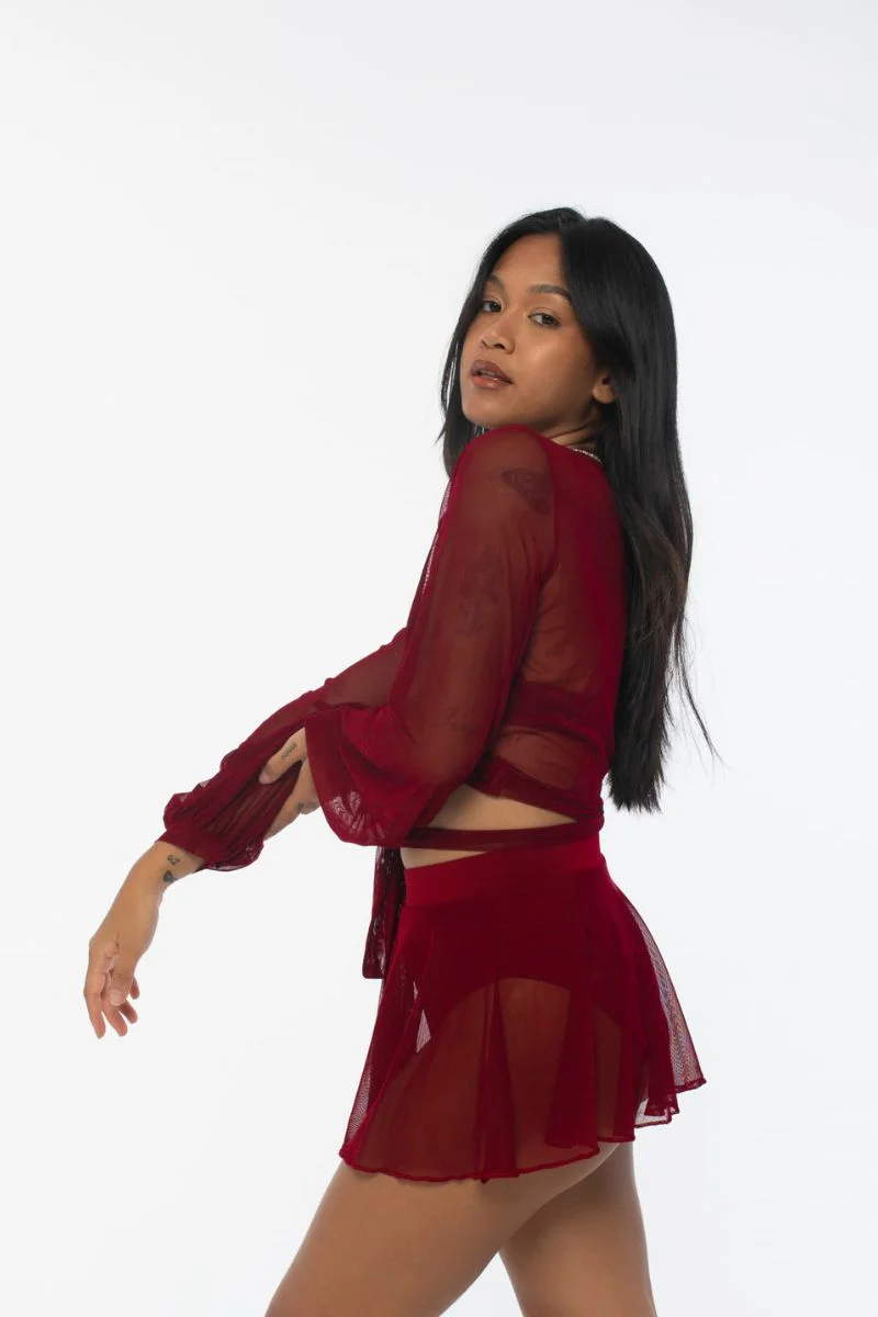 REV ACTIV Mesh Wrap Blouse - Wine - Image 3