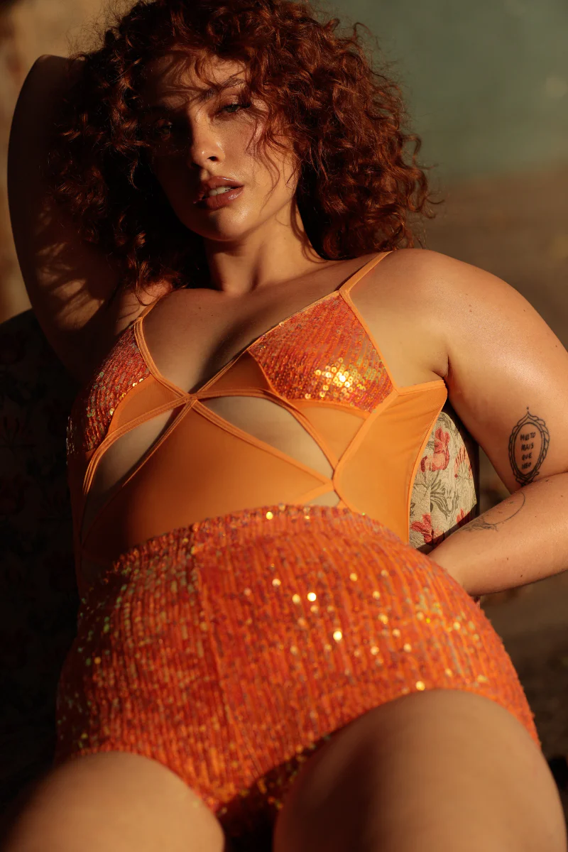 Rolling Bardot Shorts - Orange Sequins - Image 4