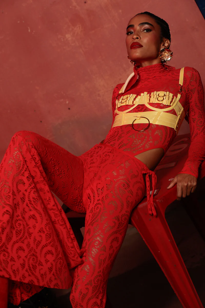 Rolling Bell Bottom Pants - Red Lace - Image 2