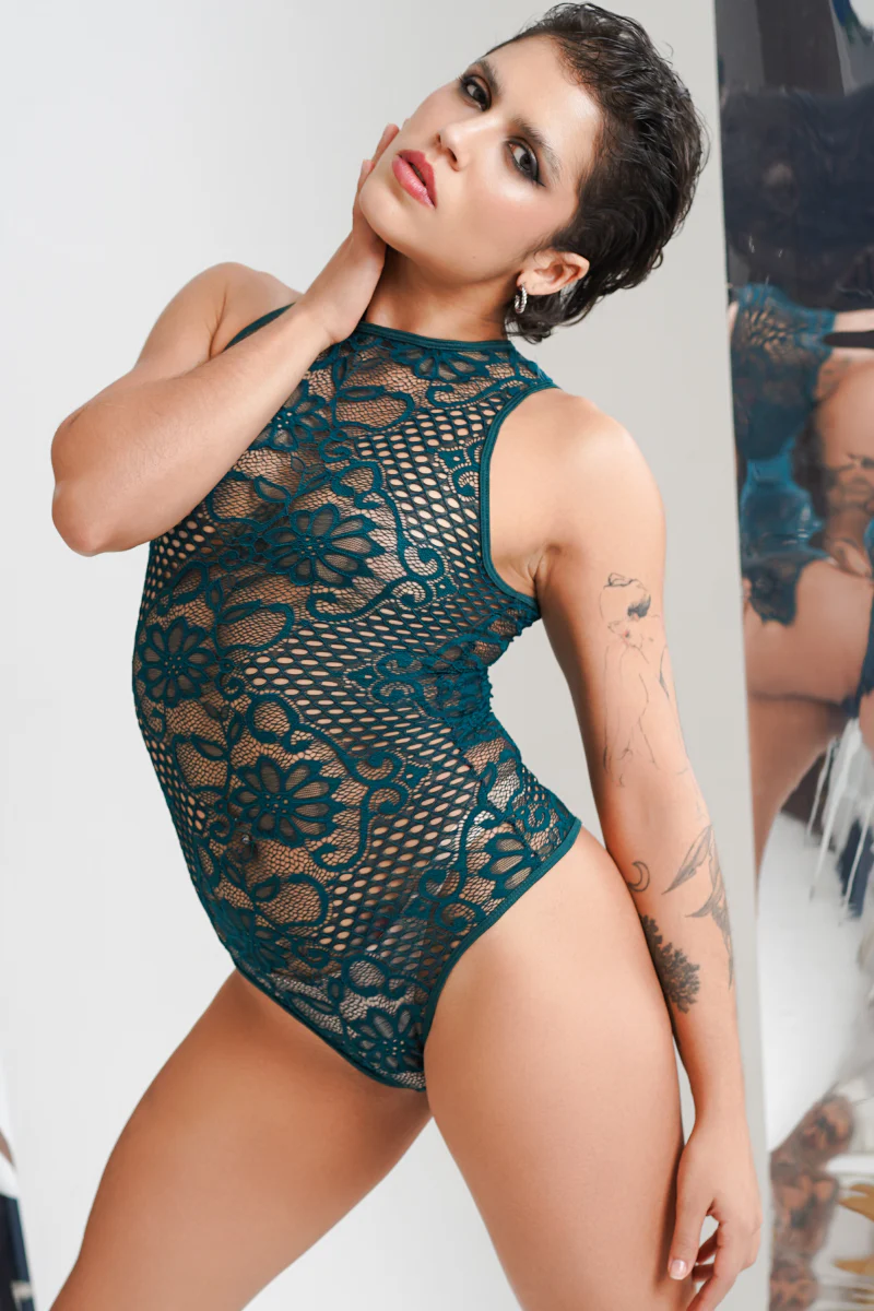 Sorte Nivalis Bodysuit - Teal Lace